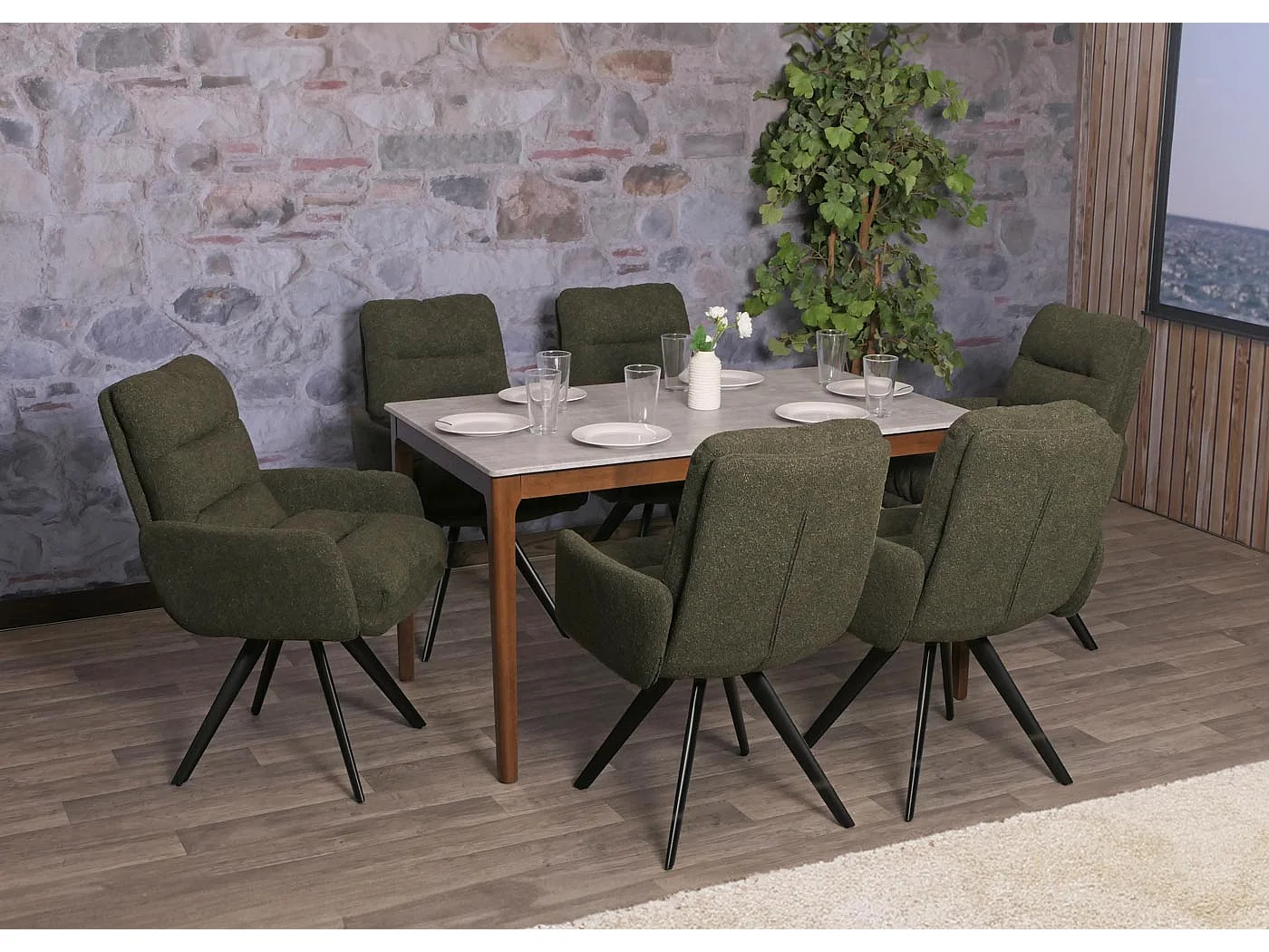 Chaise de salle à manger MCW-G66 Bouclé,  vert, avec accoudoirs