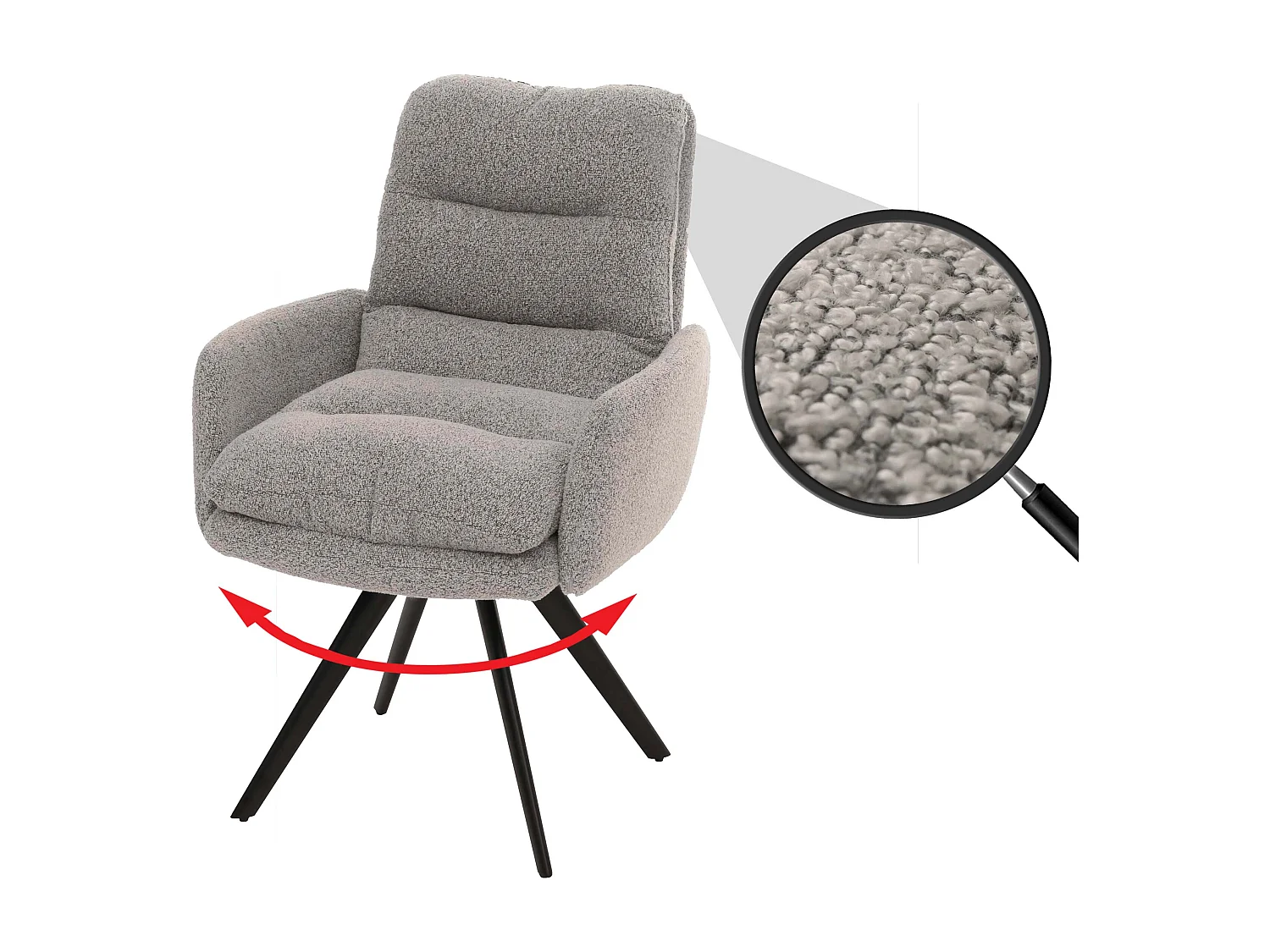 Eetkamerstoel MCW-G66 Bouclé,  lichtgrijs, met armleuning