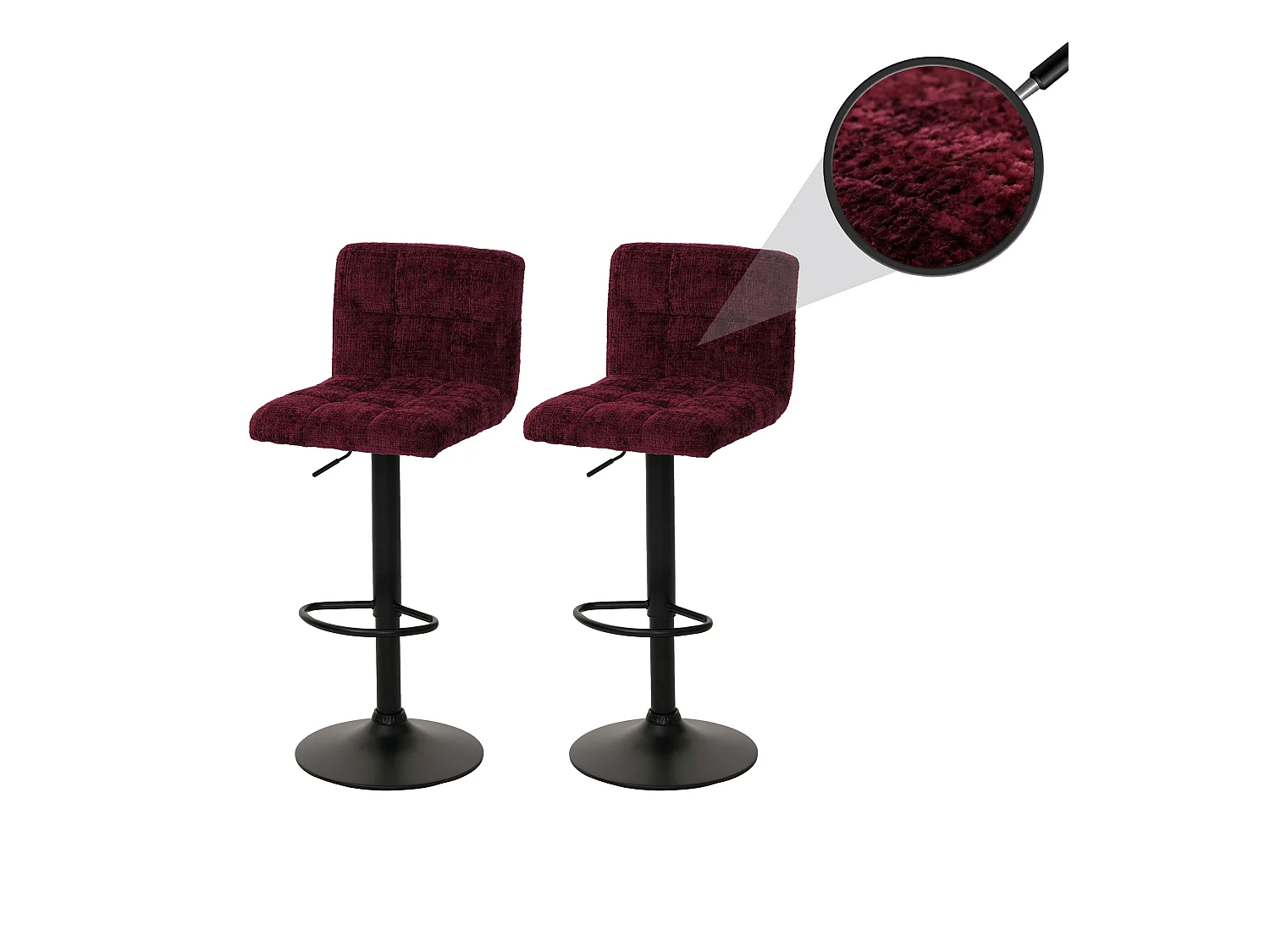 Tabouret de bar MCW-G87 (lot de 2),  bordeaux