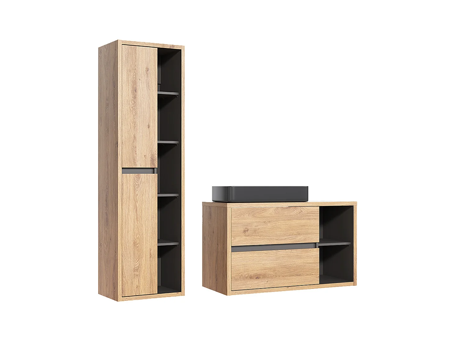 Ensemble meuble simple vasque 100cm et colonne Rigel Bois et Anthracite
