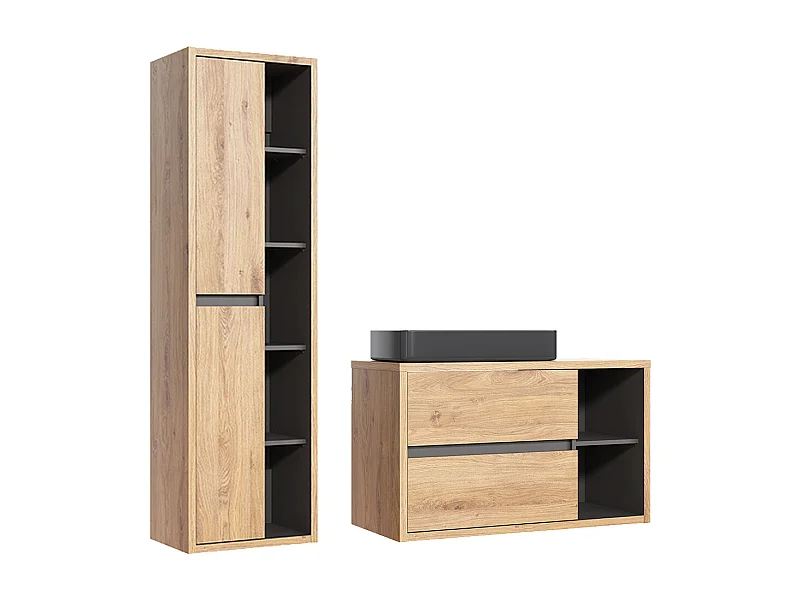 Conjunto de muebles con lavabo individual 100cm y columna Rigel madera y antracita