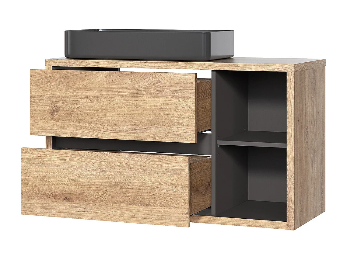 Ensemble meuble simple vasque 100cm et armoire murale Rigel Bois et Anthracite