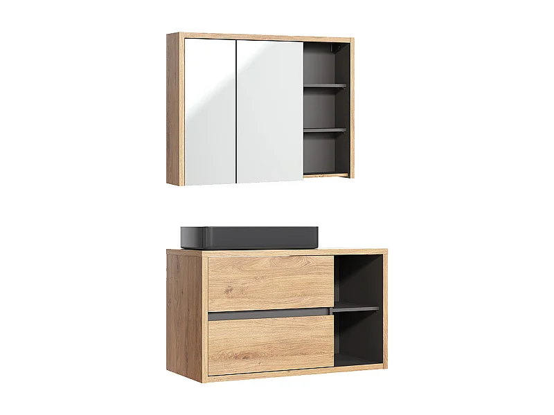 Conjunto de muebles con lavabo individual 100 cm y armario de pared Rigel madera y antracita