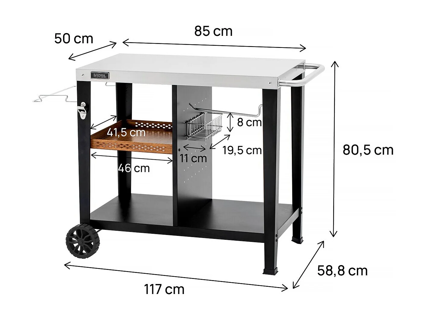 Desserte de barbecue en métal "Gelia" - 117 x 59 x 80 cm - Noir