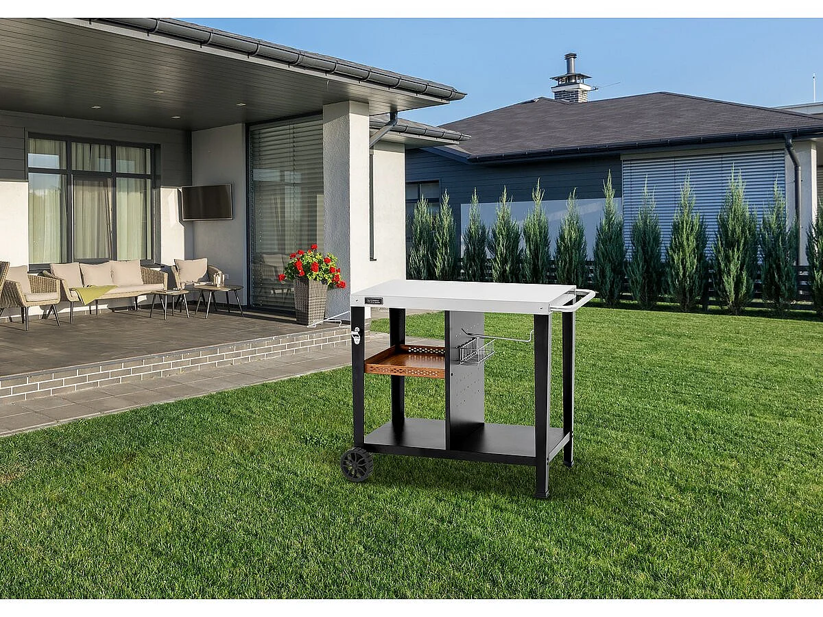 "Gelia" Metalen Barbecuekar met Plank en Wielen - 117 x 59 x 80 cm - Zwart