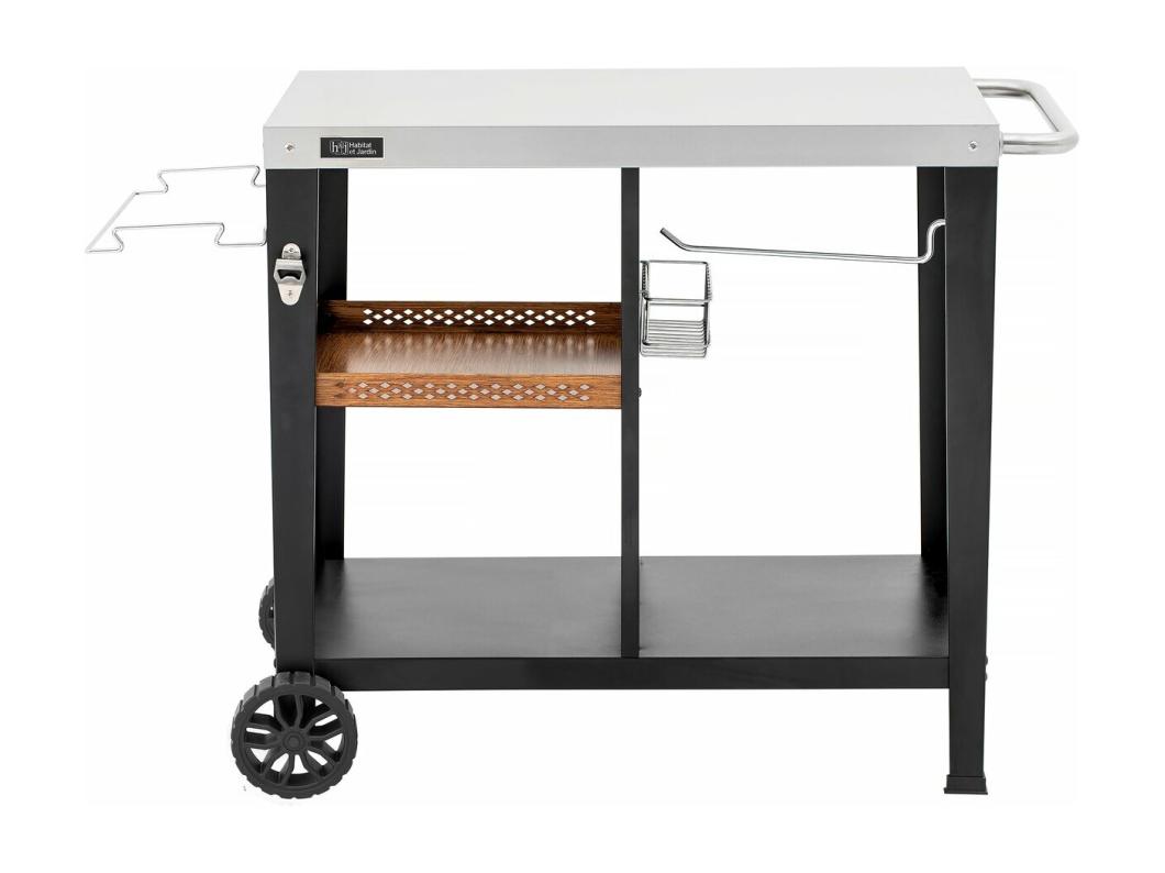 Barbecuewagen "Gelia" van metaal en zwart roestvrij staal voor een geoptimaliseerde buitenkeuken