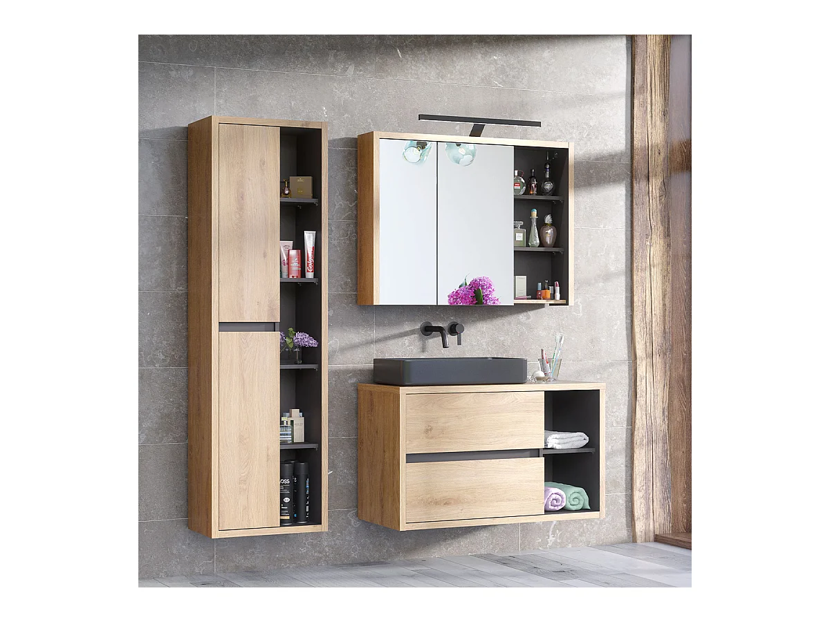 Meuble simple vasque 100cm Rigel Bois et Anthracite