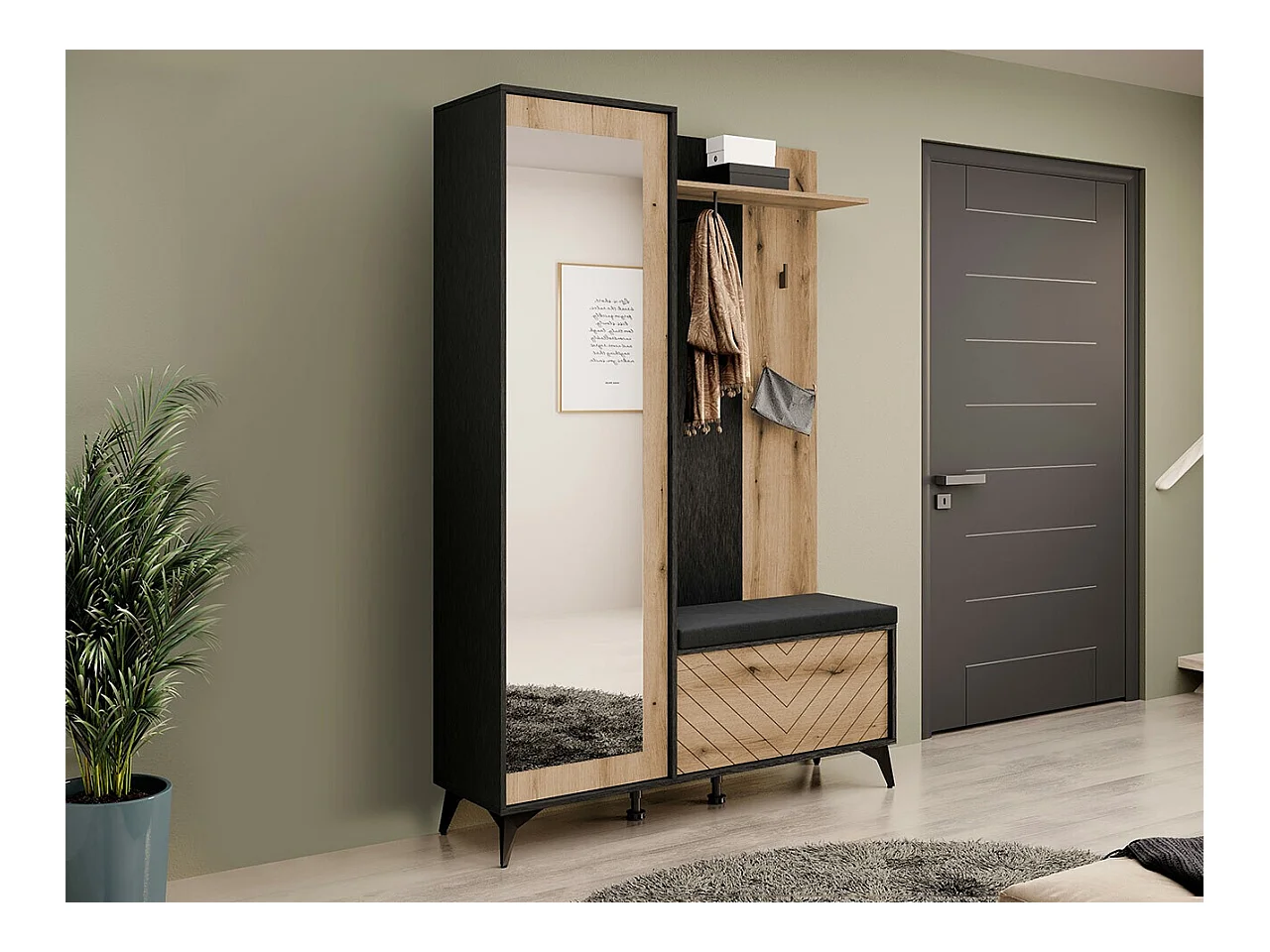 Bengaleiro AMBIHOME JESS - Preto/Carvalho, C134xP39xA197cm