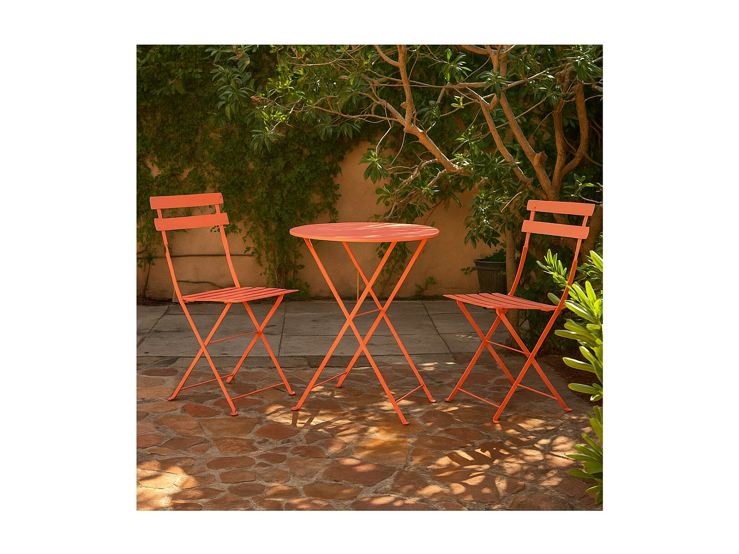 Table et chaises pliantes bistrot balcon terrasse- 2 places - Corail - FLORE