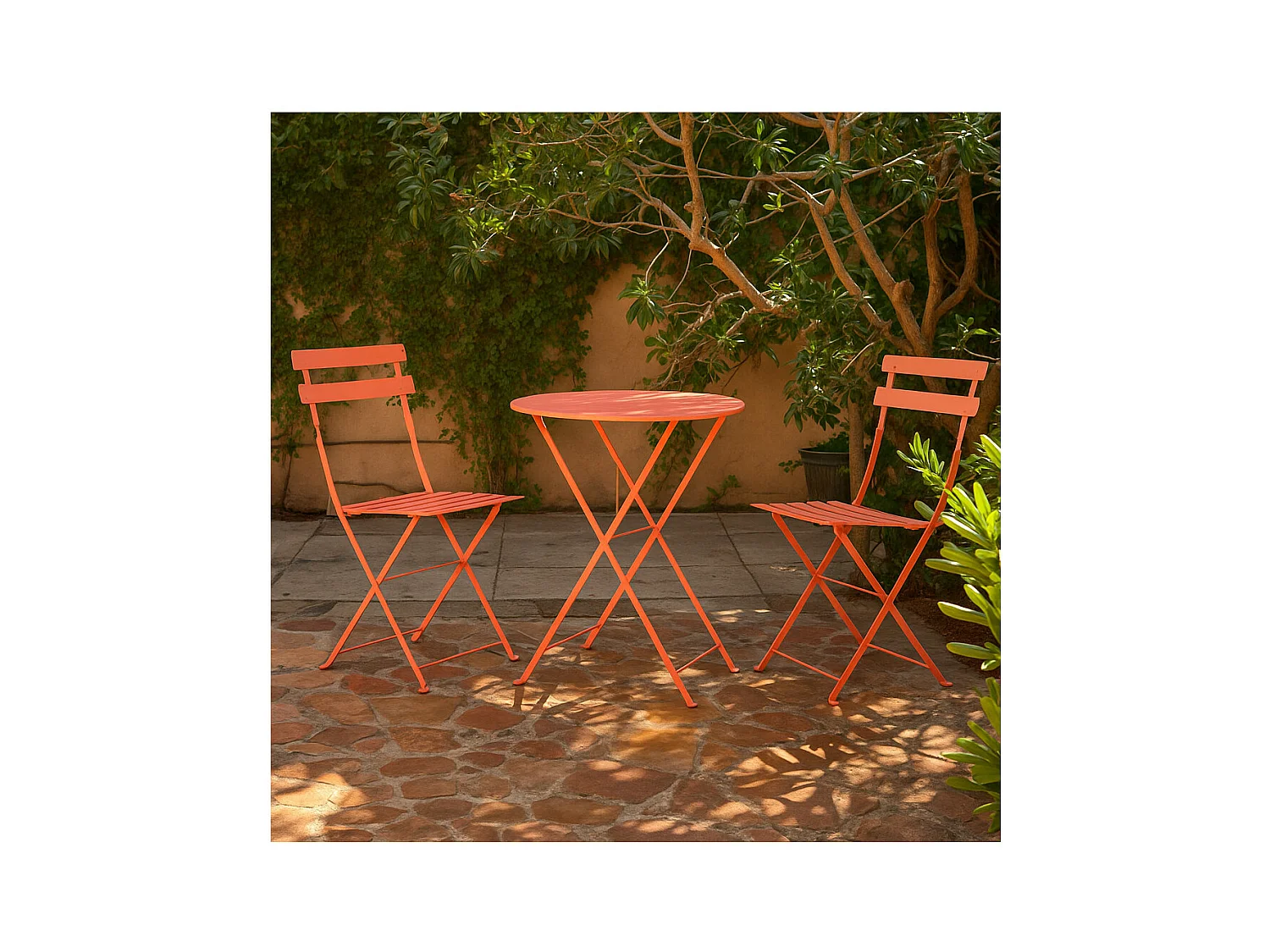 Table et chaises pliantes bistrot balcon terrasse- 2 places - Corail - FLORE