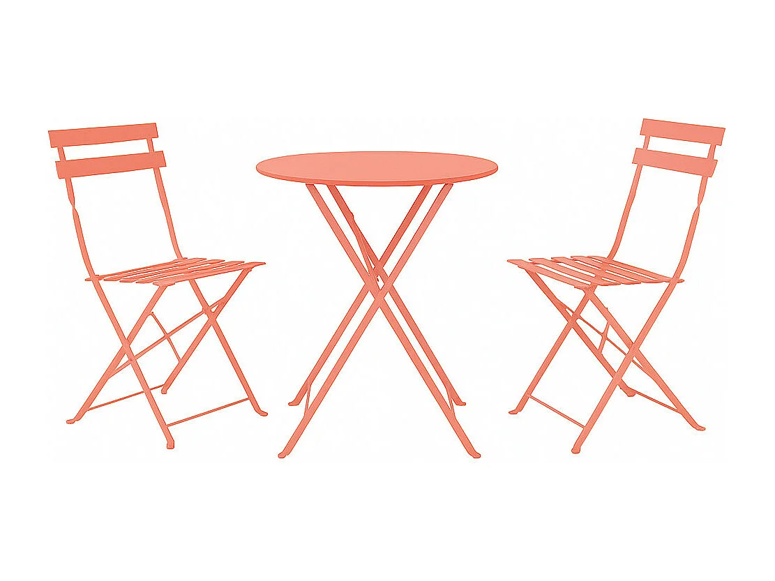 Table et chaises pliantes bistrot balcon terrasse- 2 places - Corail - FLORE