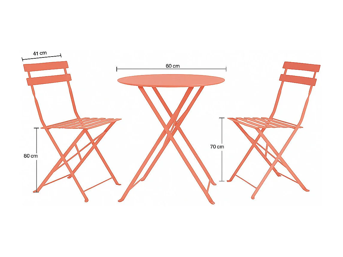 Table et chaises pliantes bistrot balcon terrasse- 2 places - Corail - FLORE