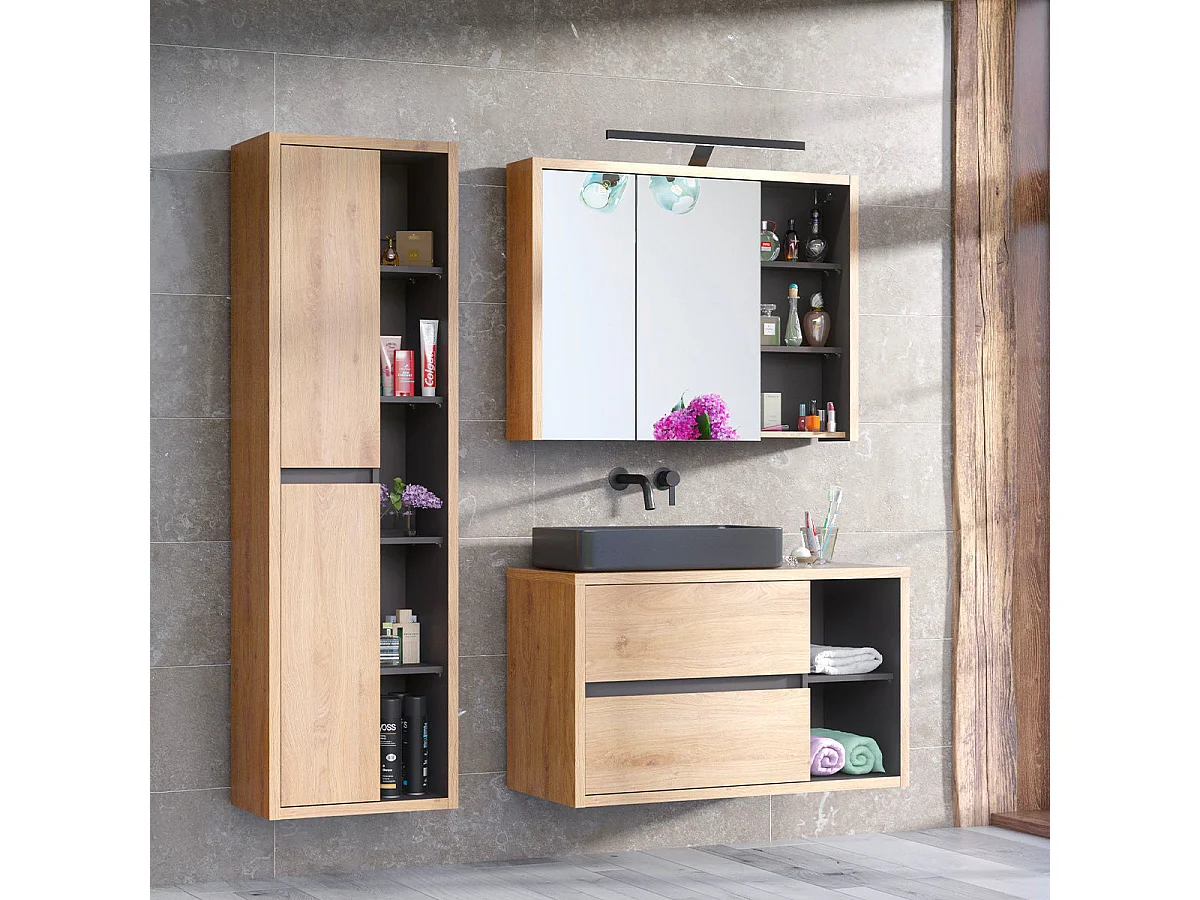 Mobile sottolavabo 100 cm in legno Rigel con piano d'appoggio antracite