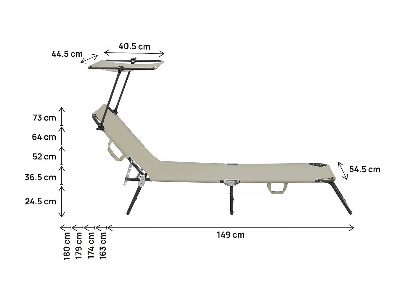 Składany leżak "Lazy" z parasolem, elegancki i wygodny do relaksu na zewnątrz - Brązowy