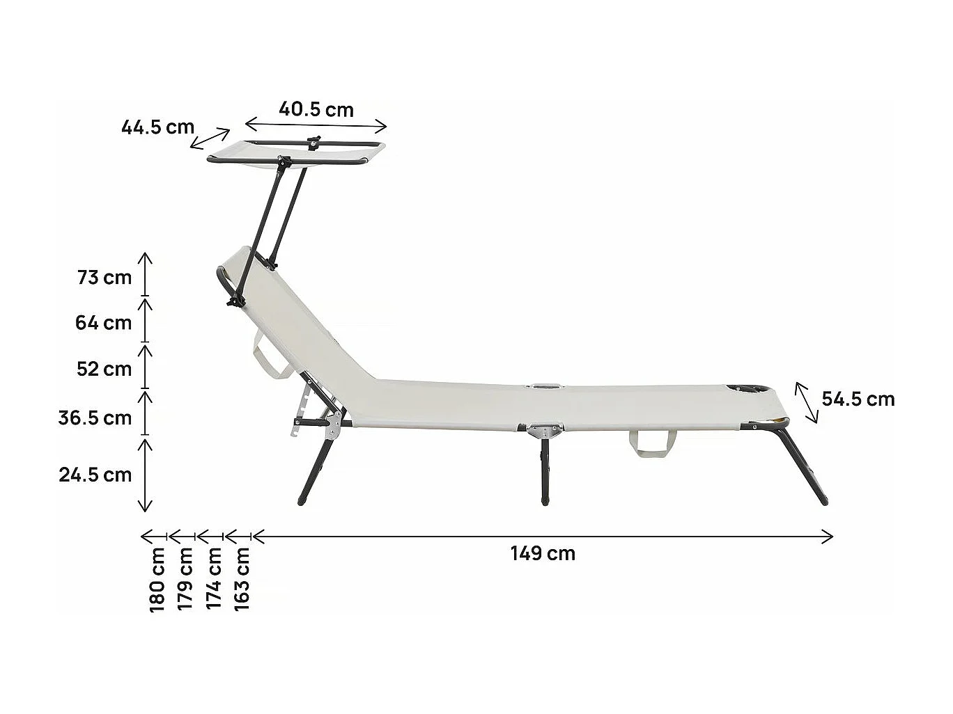 Ligbed ligstoel inklapbaar "Lazy" - Met zonnescherm luifel - Beige - lichtbruin