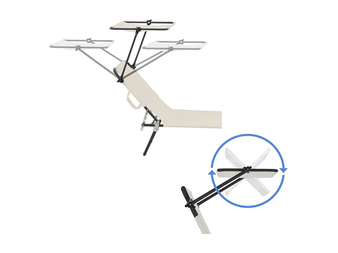 Ligbed ligstoel inklapbaar "Lazy" - Met zonnescherm luifel - Beige - lichtbruin