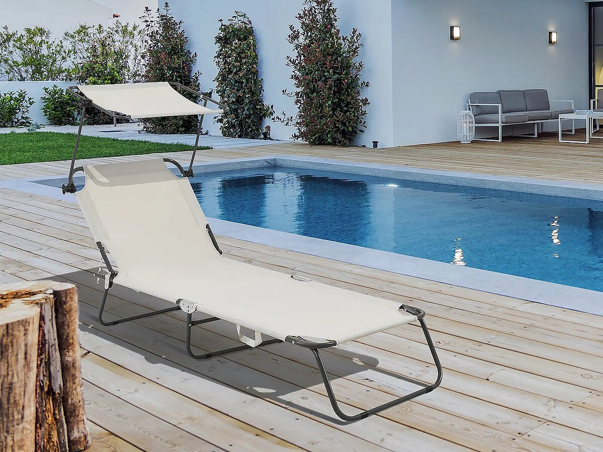 Espreguiçadeira dobrável "Lazy" - Com guarda-sol - Bege