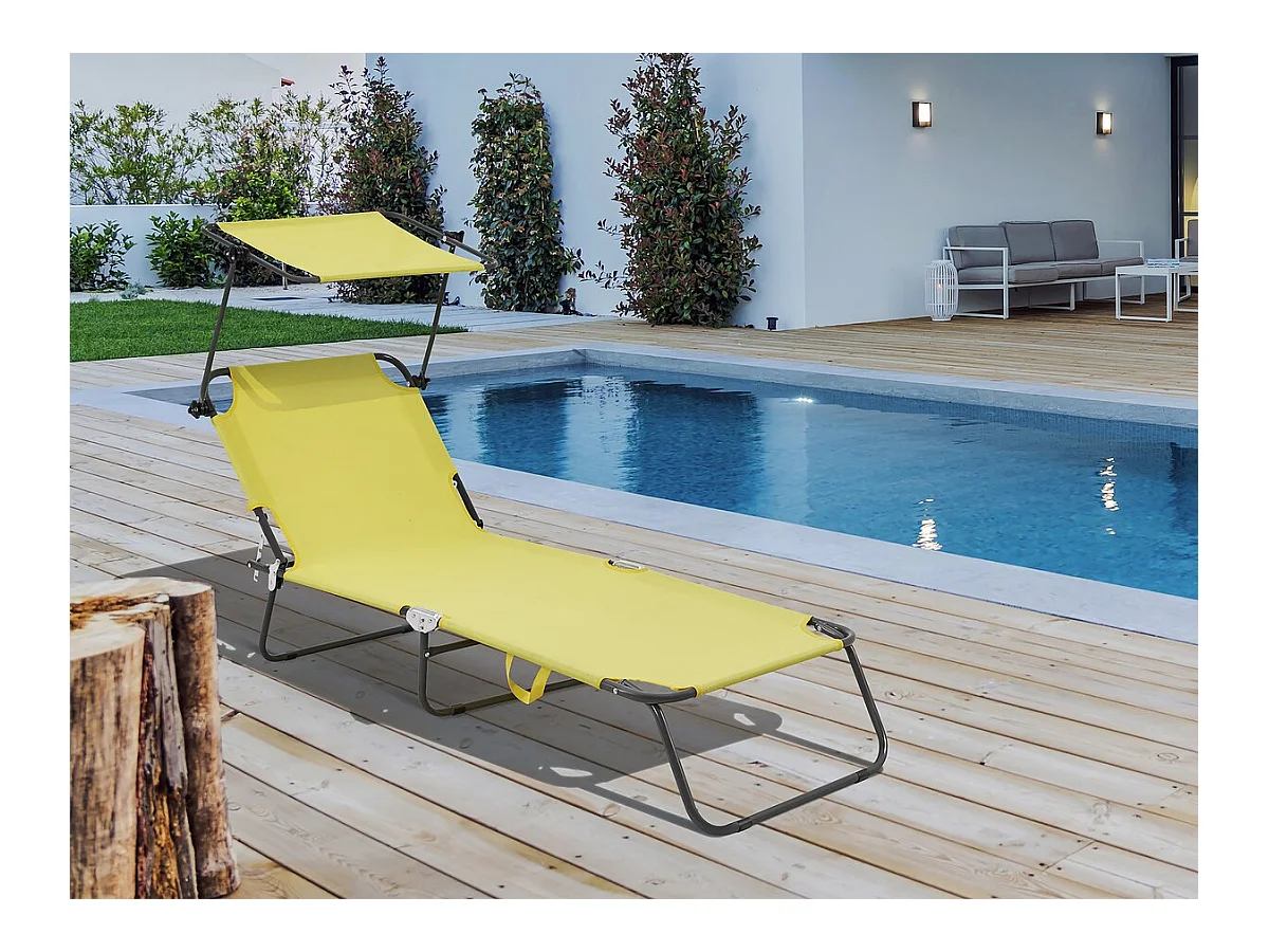 Leżak plażowy składany "Lazy" z parasolem - Żółty dla optymalnego relaksu