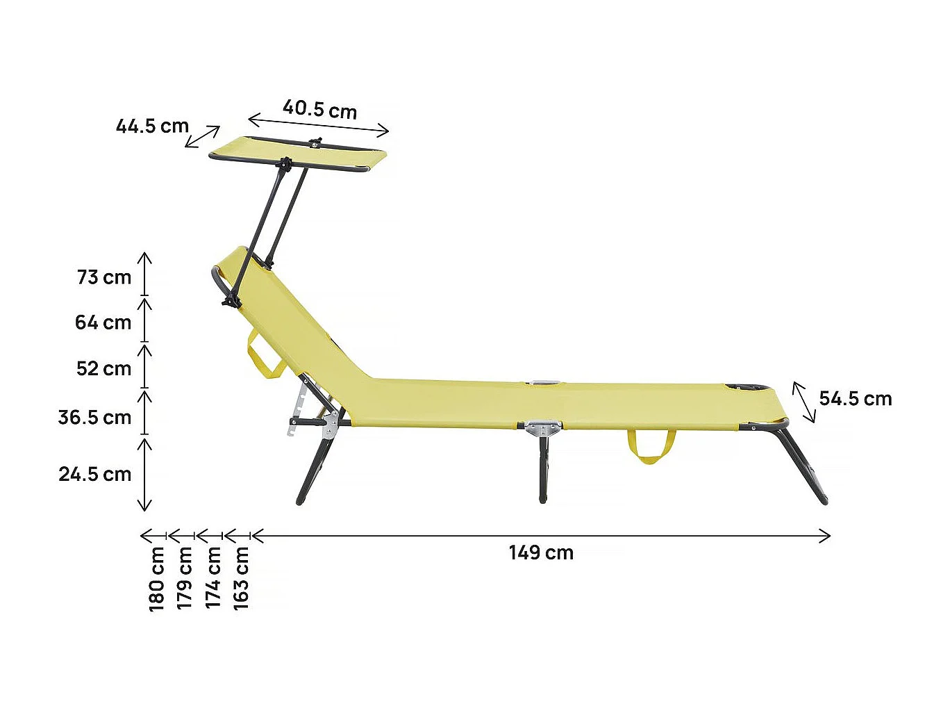 Bain de soleil pliable "Lazy" - Avec pare soleil - Jaune