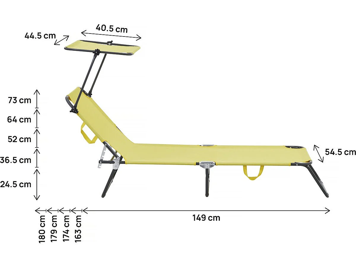 Espreguiçadeira dobrável "Lazy" - Com guarda-sol - Amarelo
