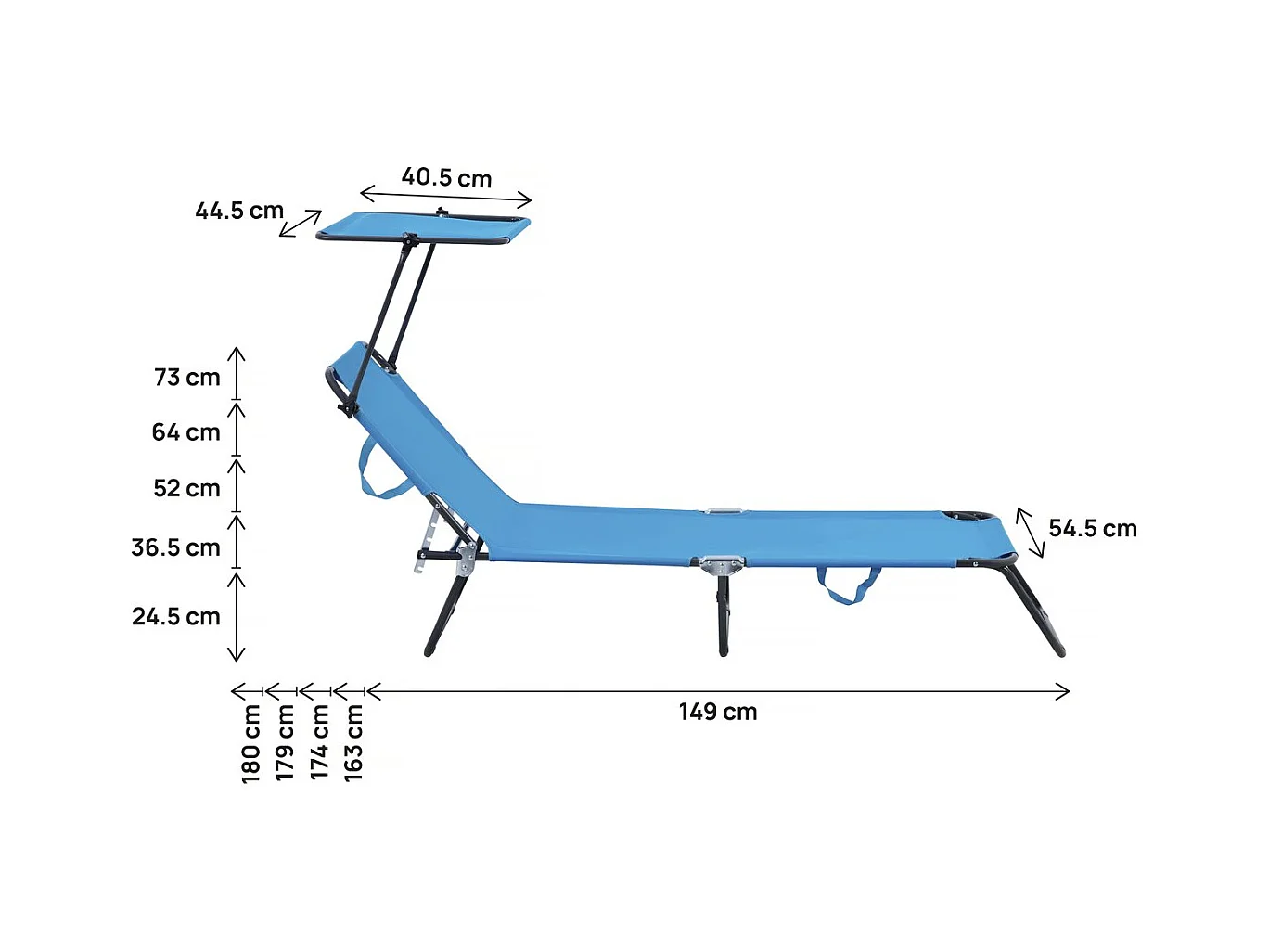 Leżak rozkładany "Lazy" z parasolem - niebieski, wygodny i elegancki do relaksu na zewnątrz