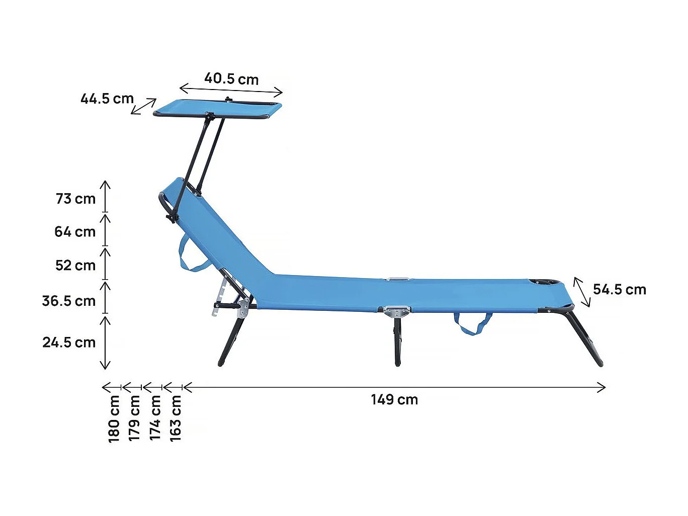 Ligbed ligstoel inklapbaar "Lazy" - Met zonnescherm luifel - Blauw