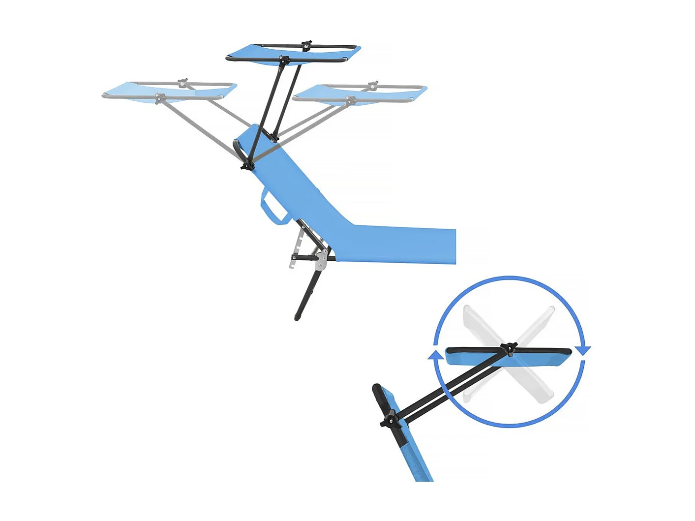 Ligbed ligstoel inklapbaar "Lazy" - Met zonnescherm luifel - Blauw