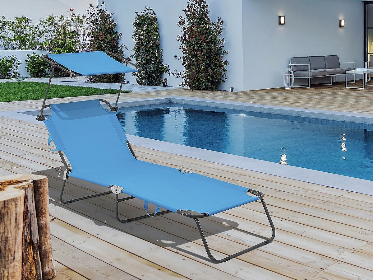 Espreguiçadeira dobrável "Lazy" - Com guarda-sol - Azul