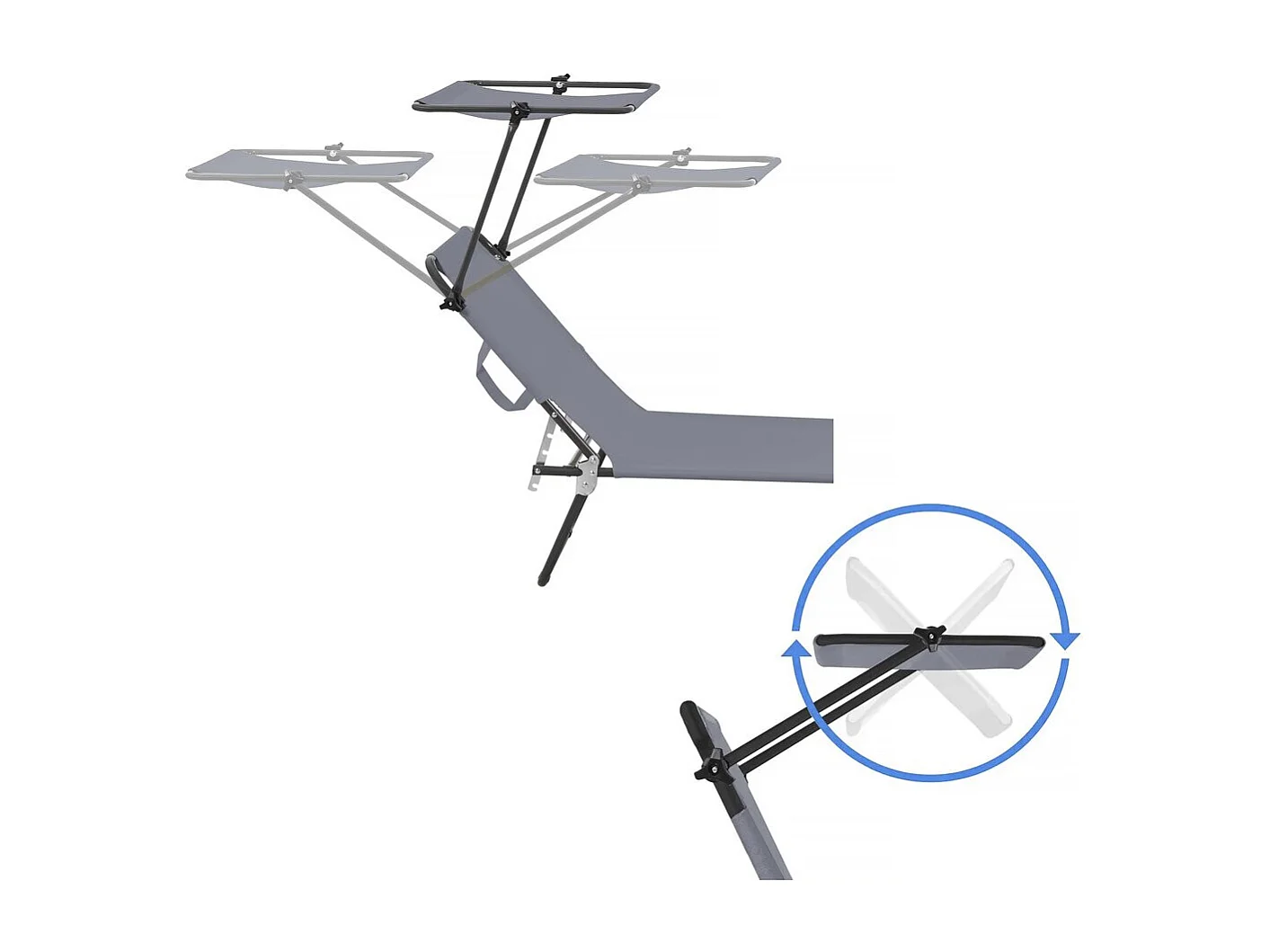 Klappbare Sonnenliege "Lazy" - Mit Sonnenschutz - Grau