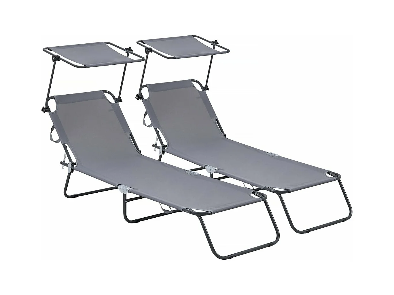 Conjunto de 2 espreguiçadeiras dobráveis "Lazy" com guarda-sol para um conforto personalizado - Cinza