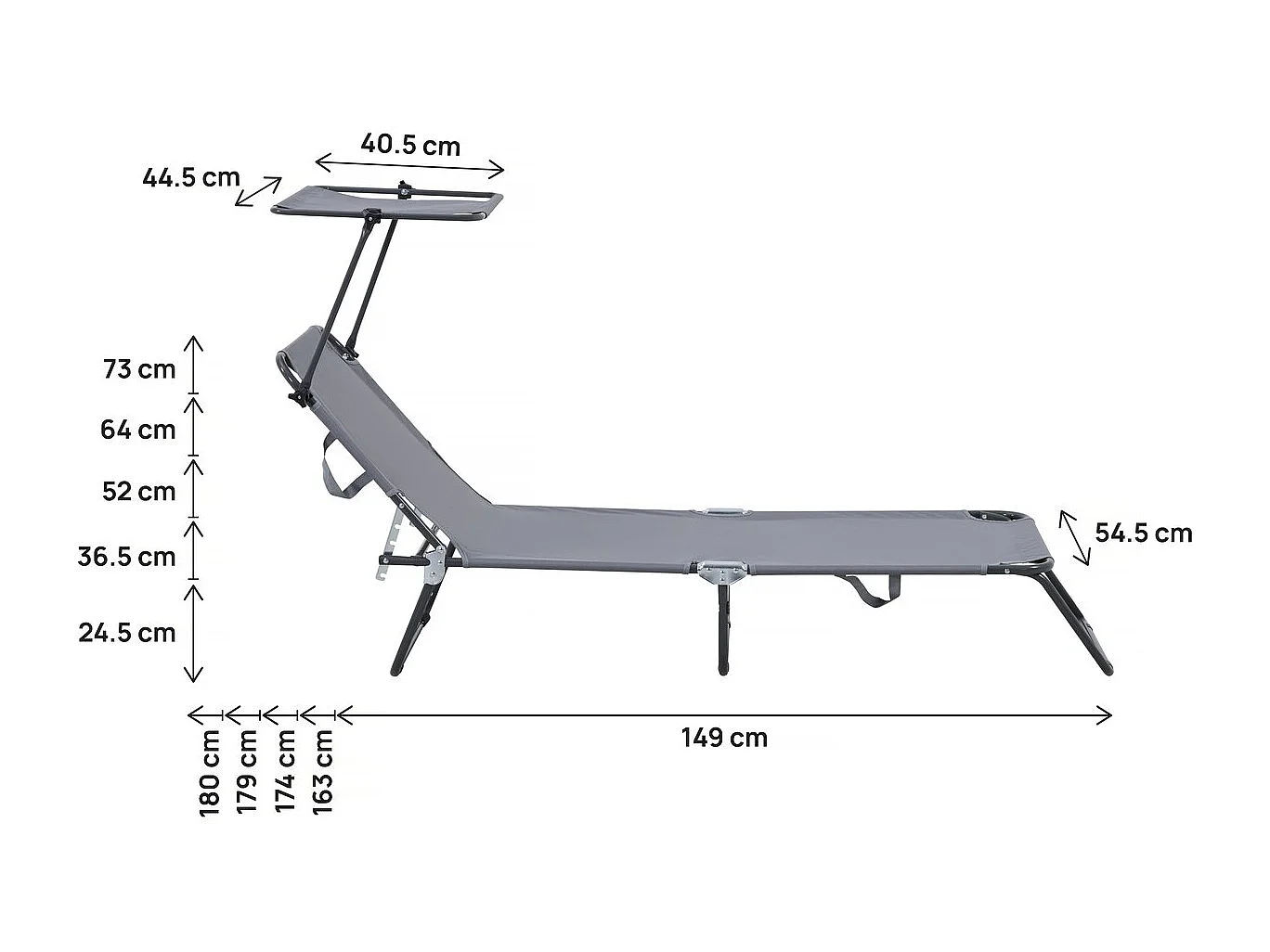 Klappbare Sonnenliegen 2er-Set "Lazy" - Mit Sonnenschutz - Grau