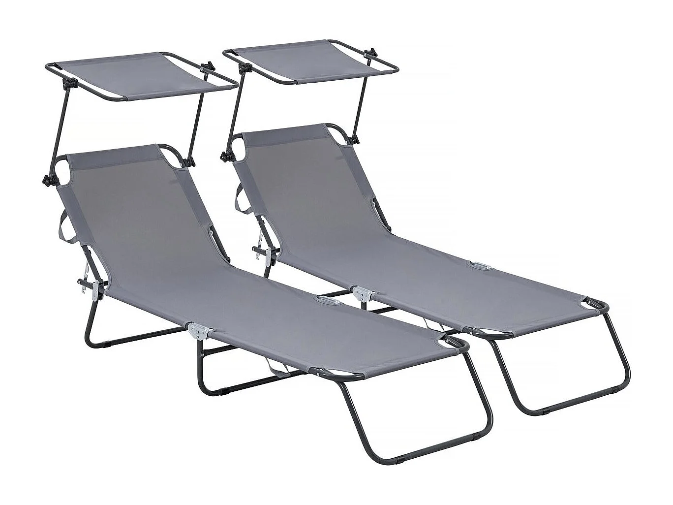 Ligbed set 2 ligstoelen inklapbaar "Lazy" - Met zonnescherm luifel - Grijs