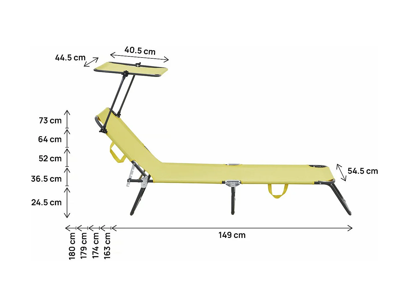 Lt de 2 bains de soleil pliable "Lazy" - Avec pare soleil - Jaune
