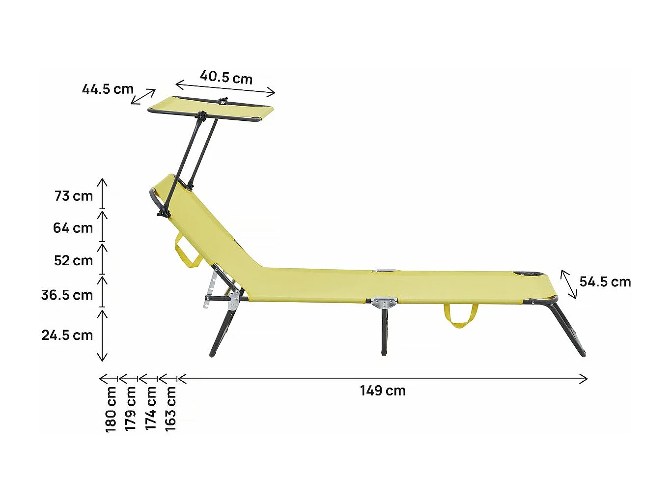 Lt de 2 bains de soleil pliable "Lazy" - Avec pare soleil - Jaune