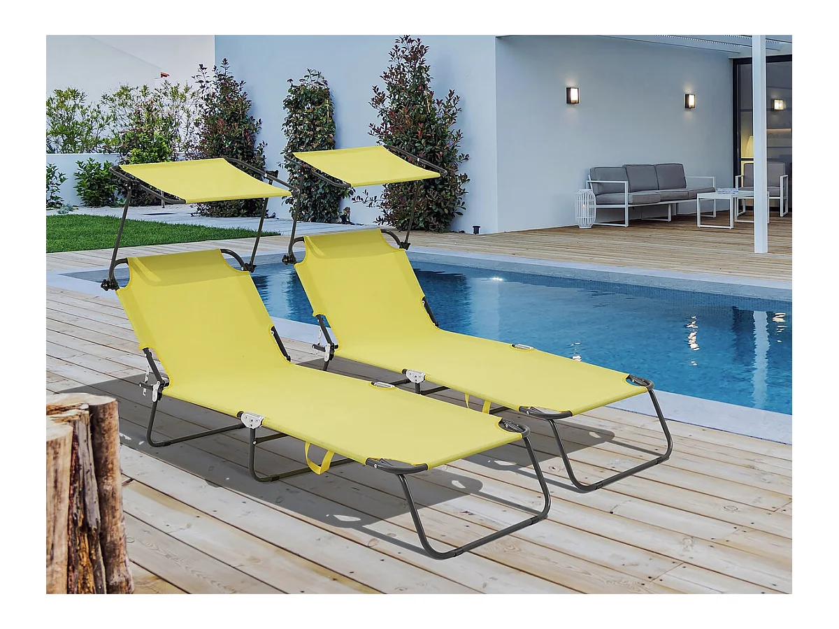 Zestaw 2 składanych leżaków "Lazy" z parasolem, Żółty