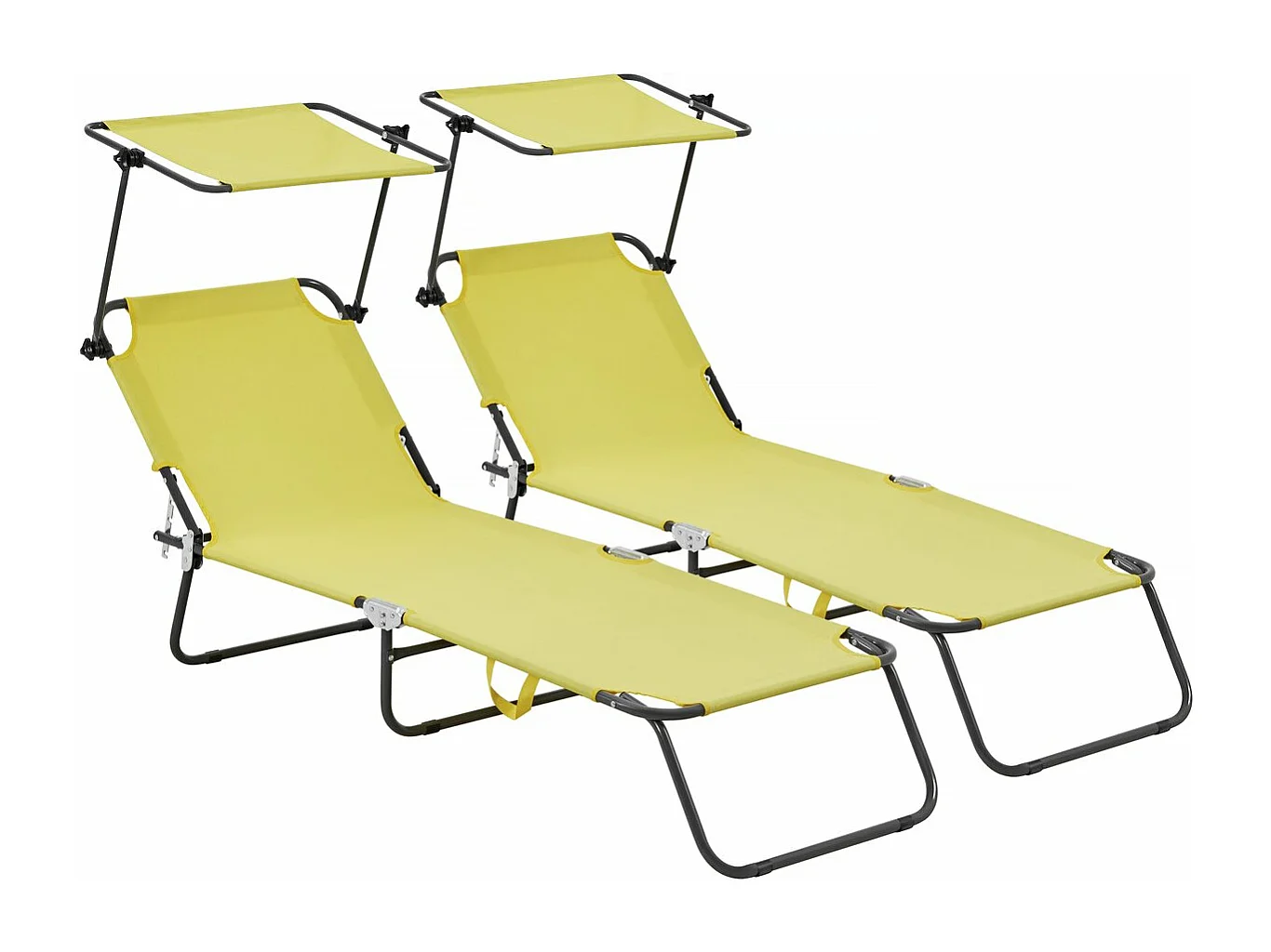 Pack de 2 tumbonas plegables "Lazy" - Con parasol - Amarillo