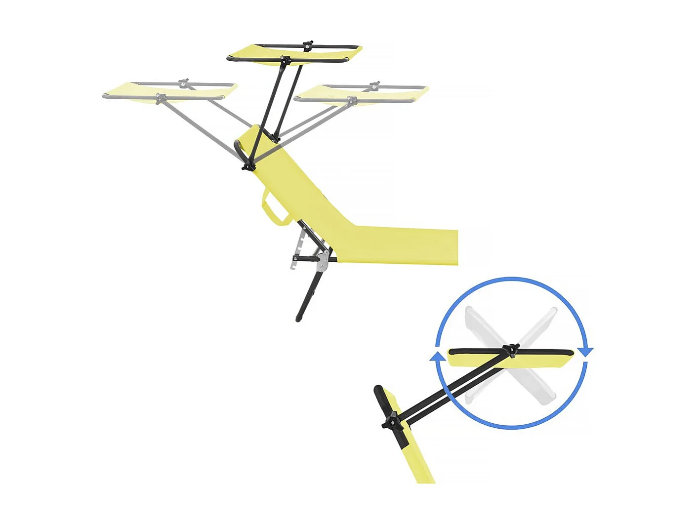 Ligbed set 2 ligstoelen inklapbaar "Lazy" - Met zonnescherm luifel - Geel