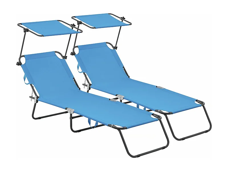 Conjunto de 2 espreguiçadeiras dobráveis "Lazy" com guarda-sol - Azul