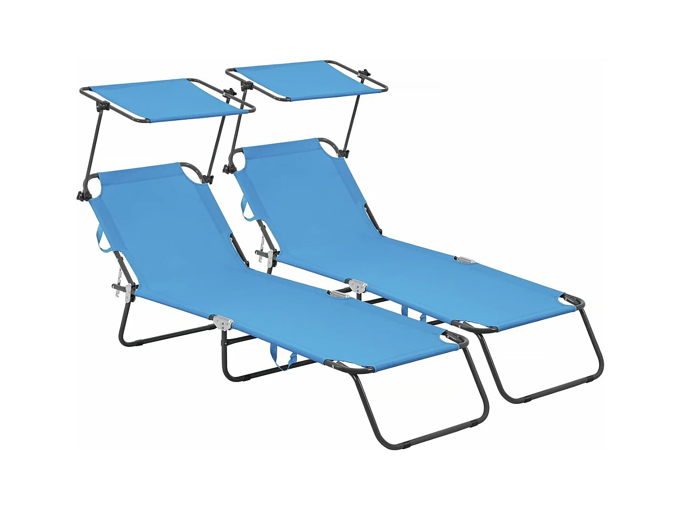 Conjunto de 2 espreguiçadeiras dobráveis "Lazy" com guarda-sol - Azul