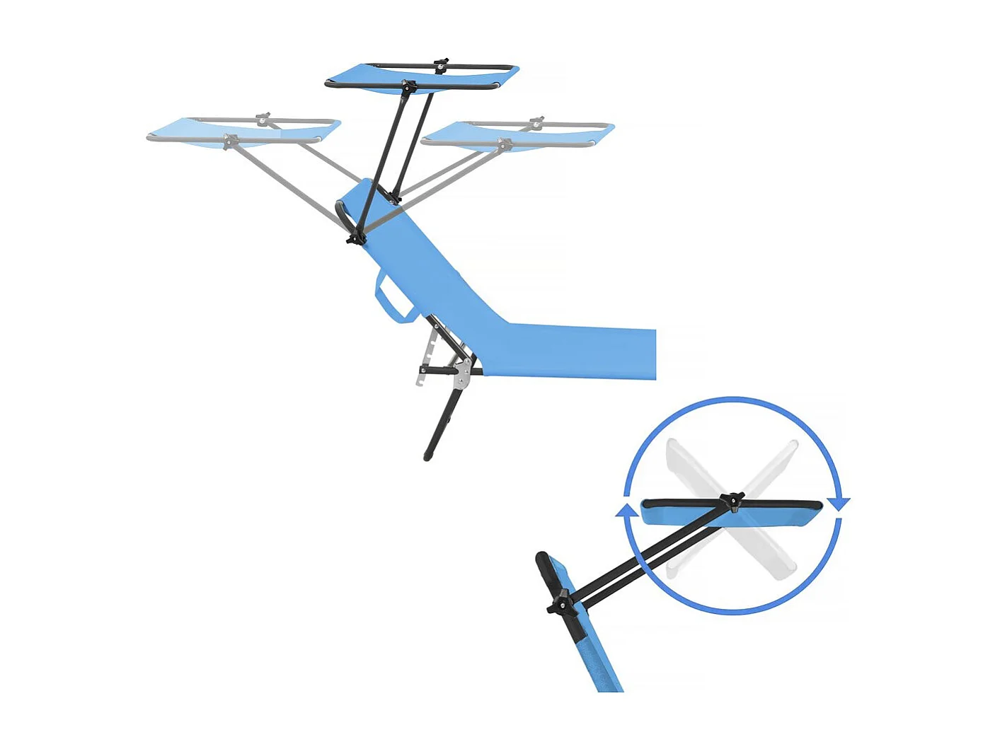 Lot de 2 bains de soleil pliable "Lazy" - Avec pare soleil - Bleu