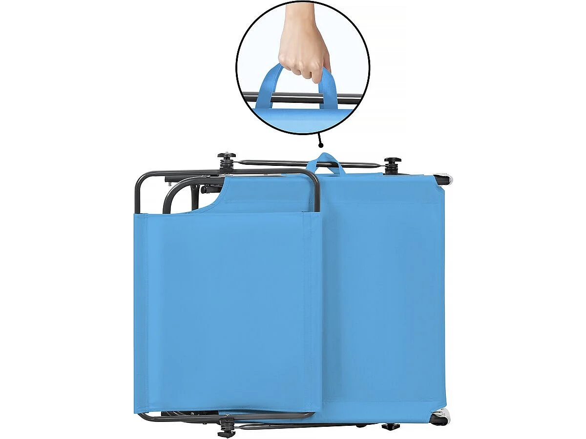 Conjunto de 2 espreguiçadeiras dobráveis "Lazy" - Com guarda-sol - Azul