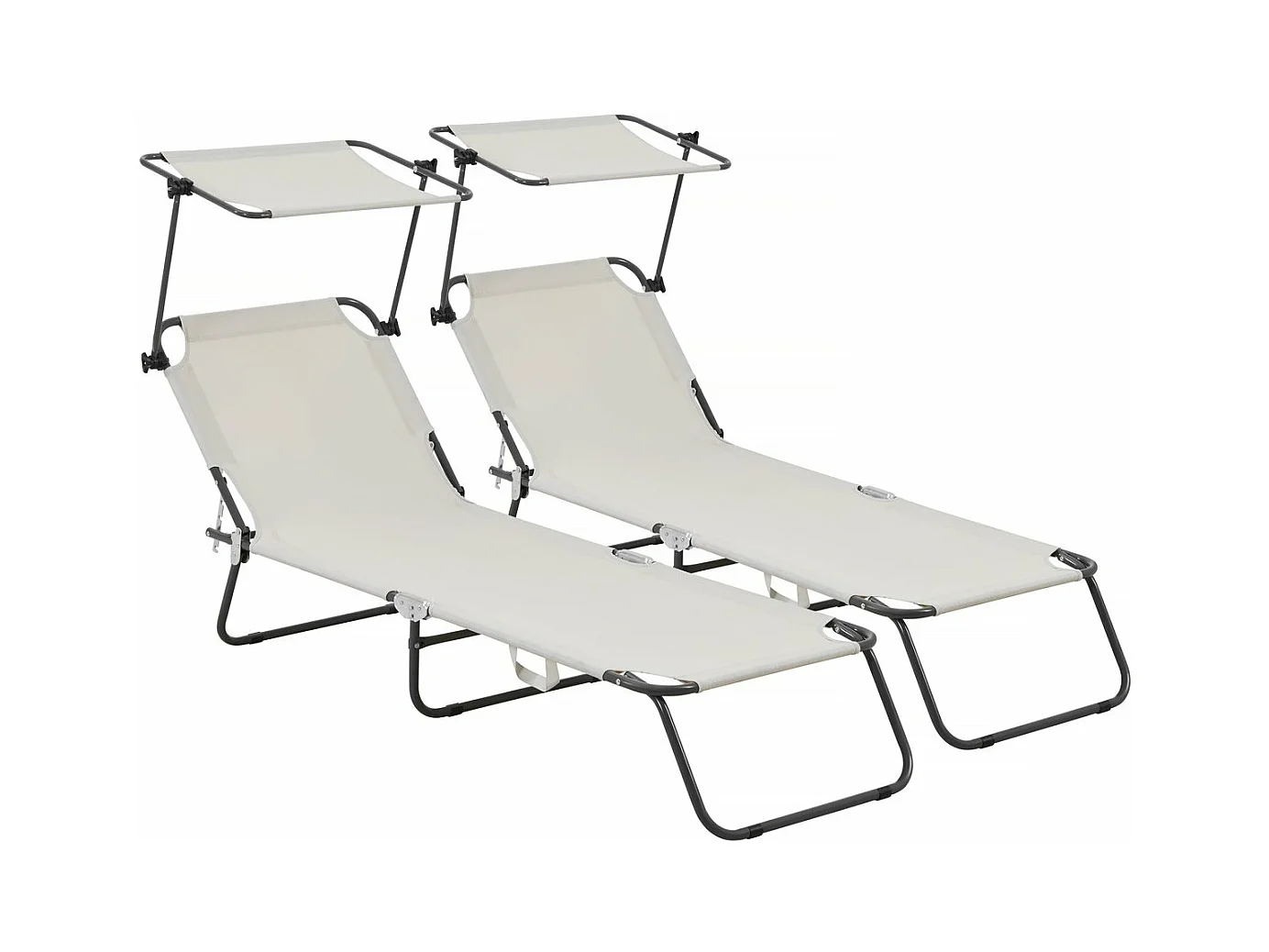 Conjunto de 2 espreguiçadeiras dobráveis "Lazy" com guarda-sol - Bege