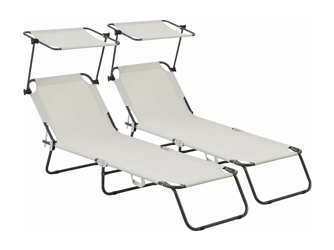 Lot de 2 bain de soleil pliable "Lazy" - Avec pare soleil - Beige