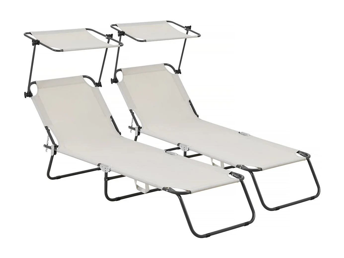 Ligbed set 2 ligstoelen inklapbaar "Lazy" - Met zonnescherm luifel - Beige - lichtbruin