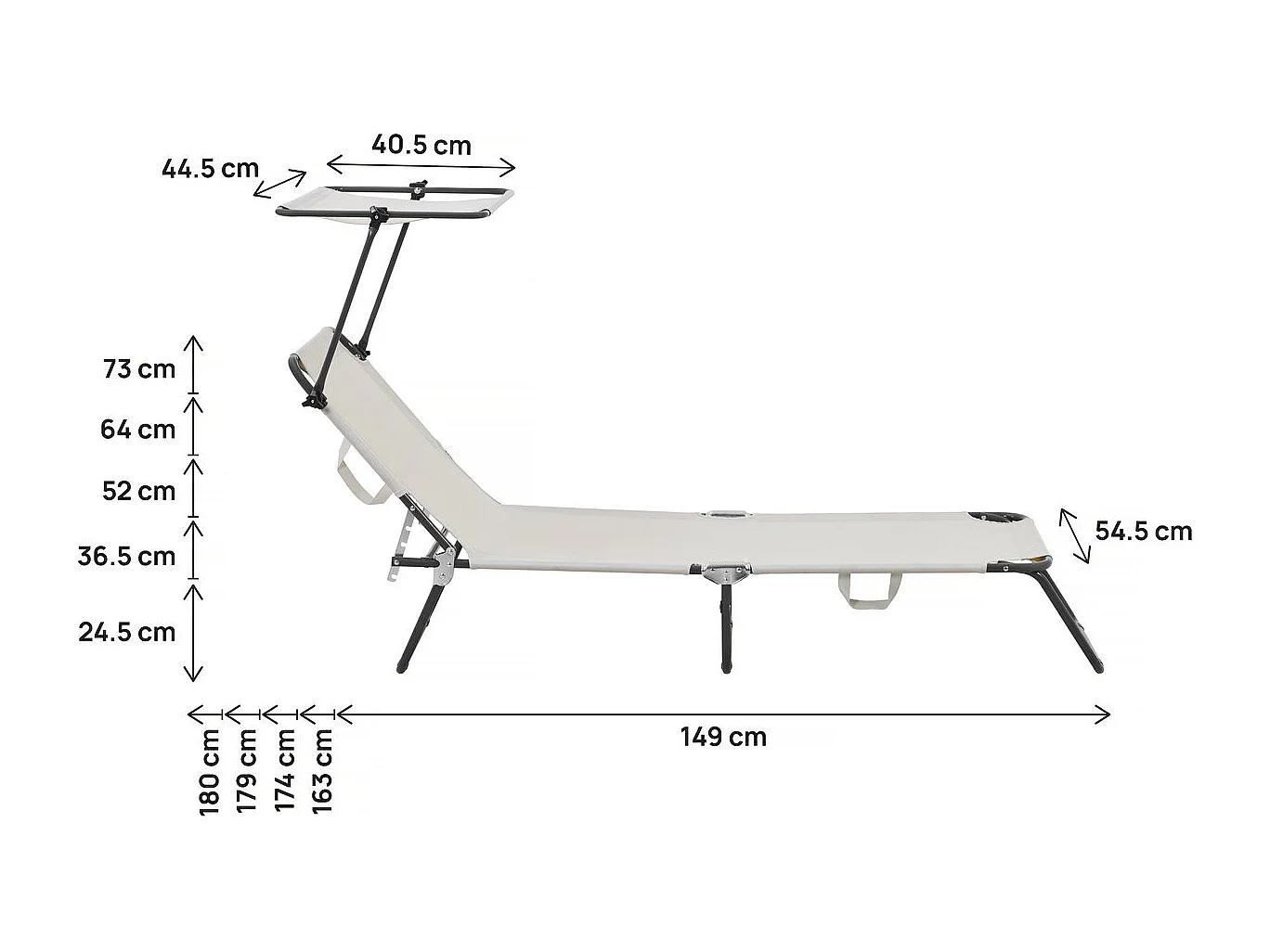 Ligbed set 2 ligstoelen inklapbaar "Lazy" - Met zonnescherm luifel - Beige - lichtbruin