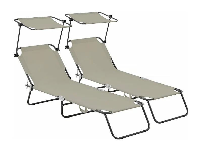 Conjunto de 2 espreguiçadeiras dobráveis "Lazy" com guarda-sol - Marrom