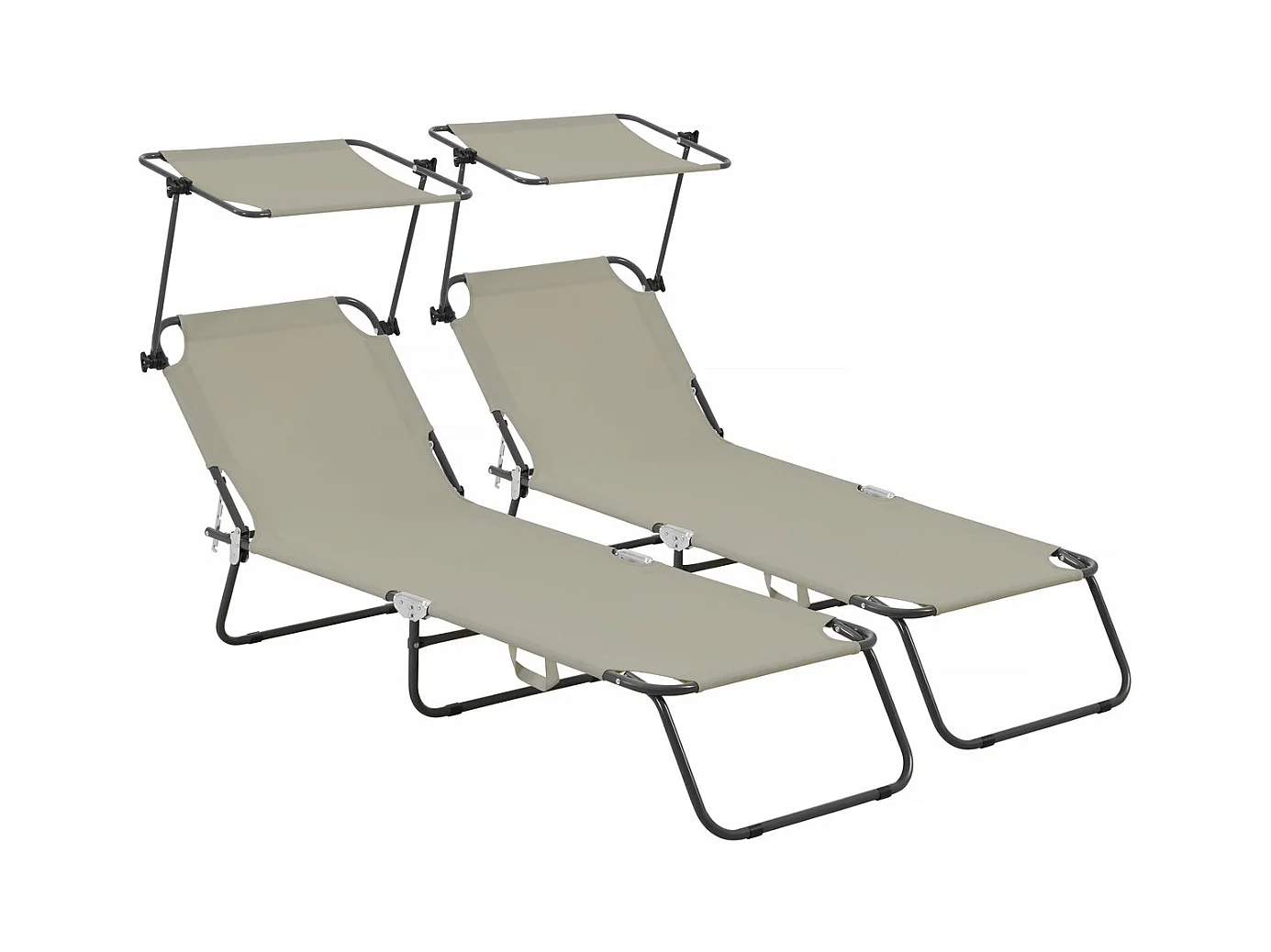 Conjunto de 2 espreguiçadeiras dobráveis "Lazy" com guarda-sol - Marrom
