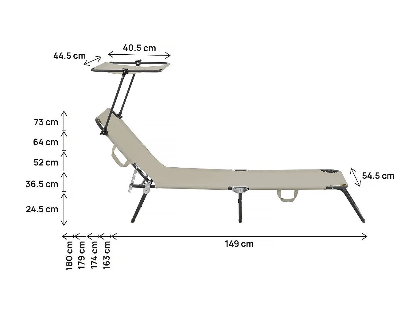 Lot de 2 bains de soleil pliable "Lazy" - Avec pare soleil - Taupe