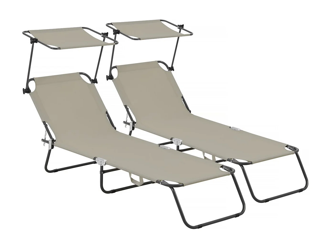 Lot de 2 bains de soleil pliable "Lazy" - Avec pare soleil - Taupe