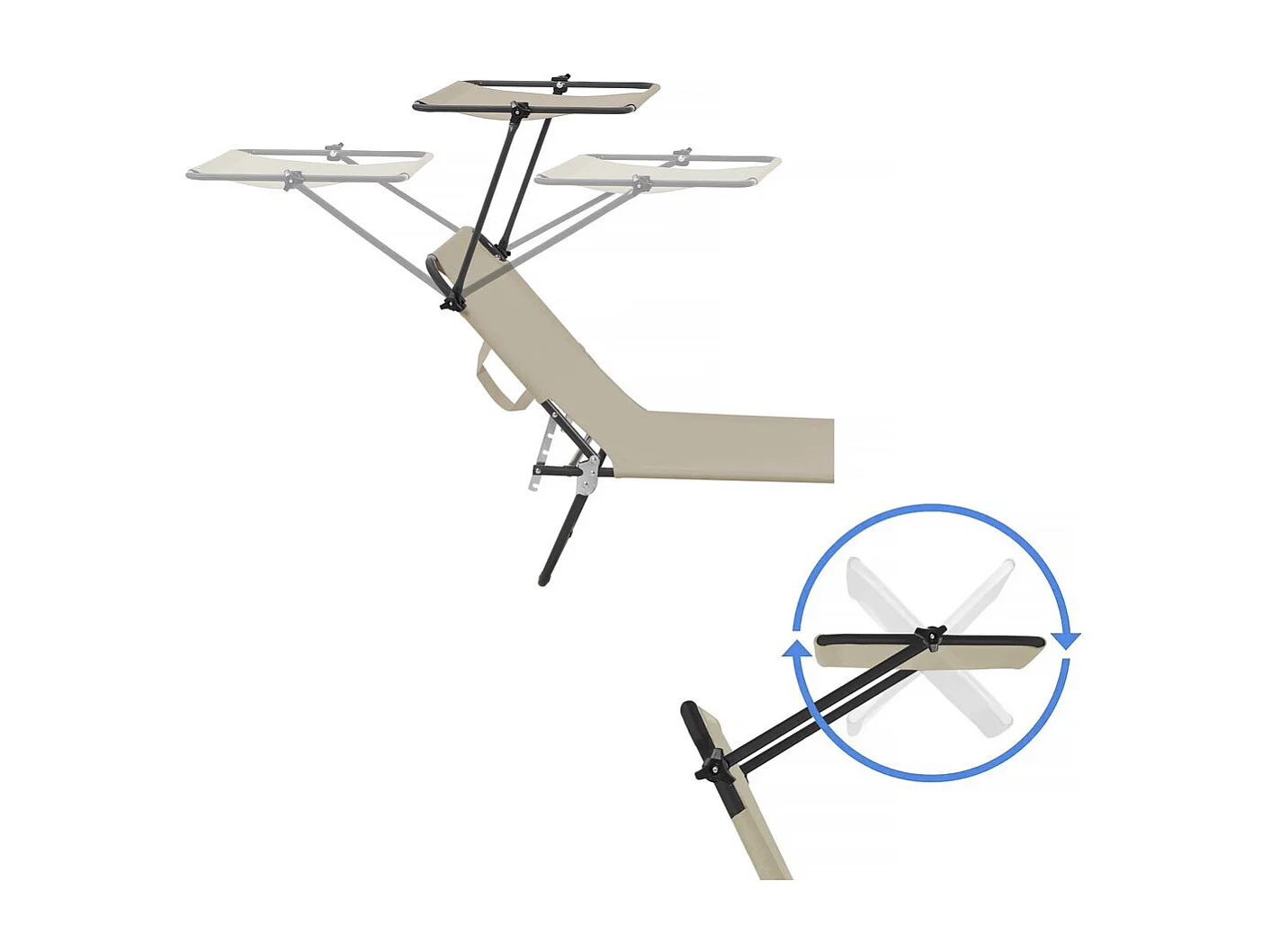 Lot de 2 bains de soleil pliable "Lazy" - Avec pare soleil - Taupe